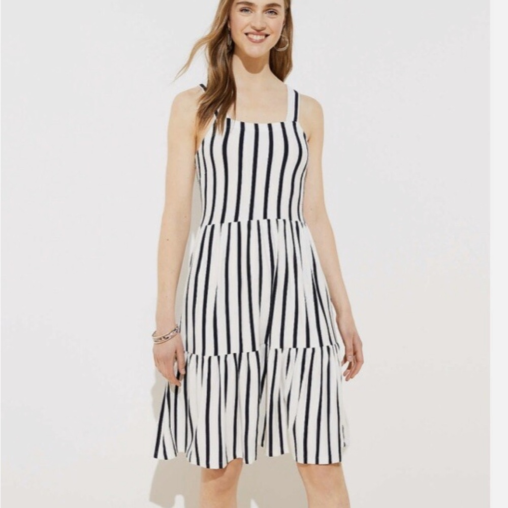 LOFT Black and White Tiered Ruffled Sundress